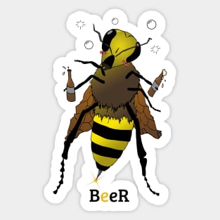 Drunk Bee holding Beer Bottles Sticker